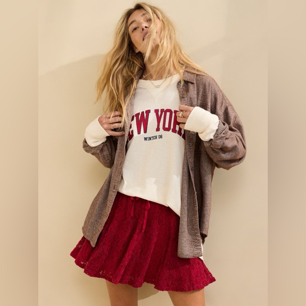 Aerie Red Lace Skirt